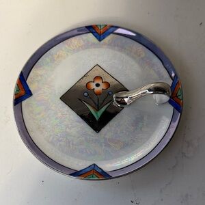 Noritake Iridescent lemon dish nappy Plate with Silver and Blue Accents